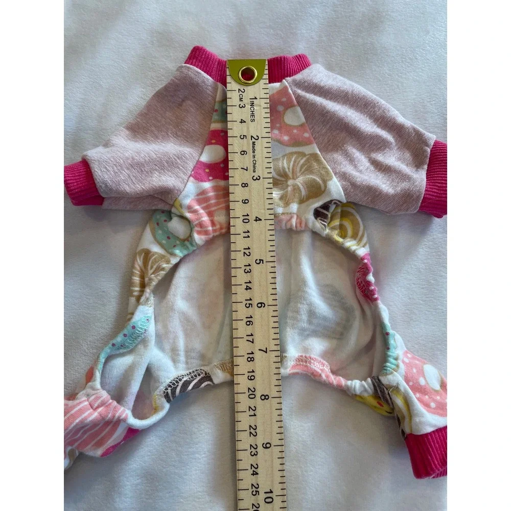 Fitwarm Small Dog Pajamas Pink Donut Print Pet Jumpsuit PJ One Piece Soft Cotton